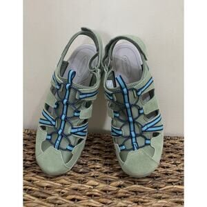 Lands' End Hiking Walking Sandals Closed Toe Adjustable Strap Green Blue 10D
